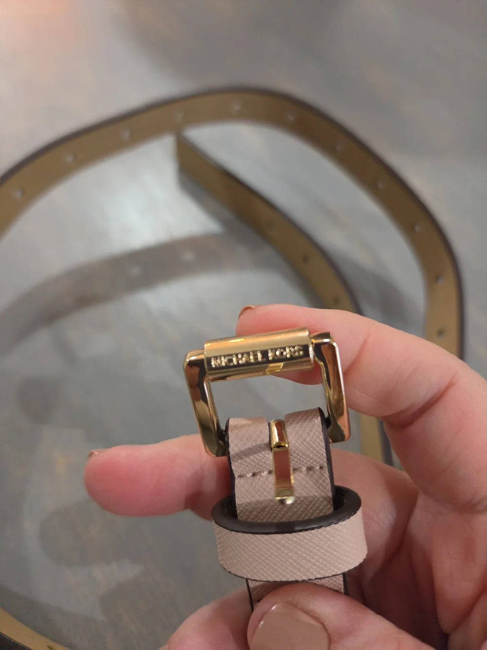 Michael Kors Pale Pink Leather Belt with Gold Buckle